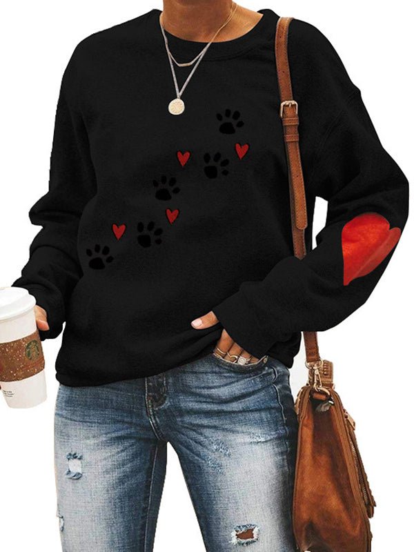 Women's Hoodies Dog Paw Print Round Neck Long Sleeve Hoodie