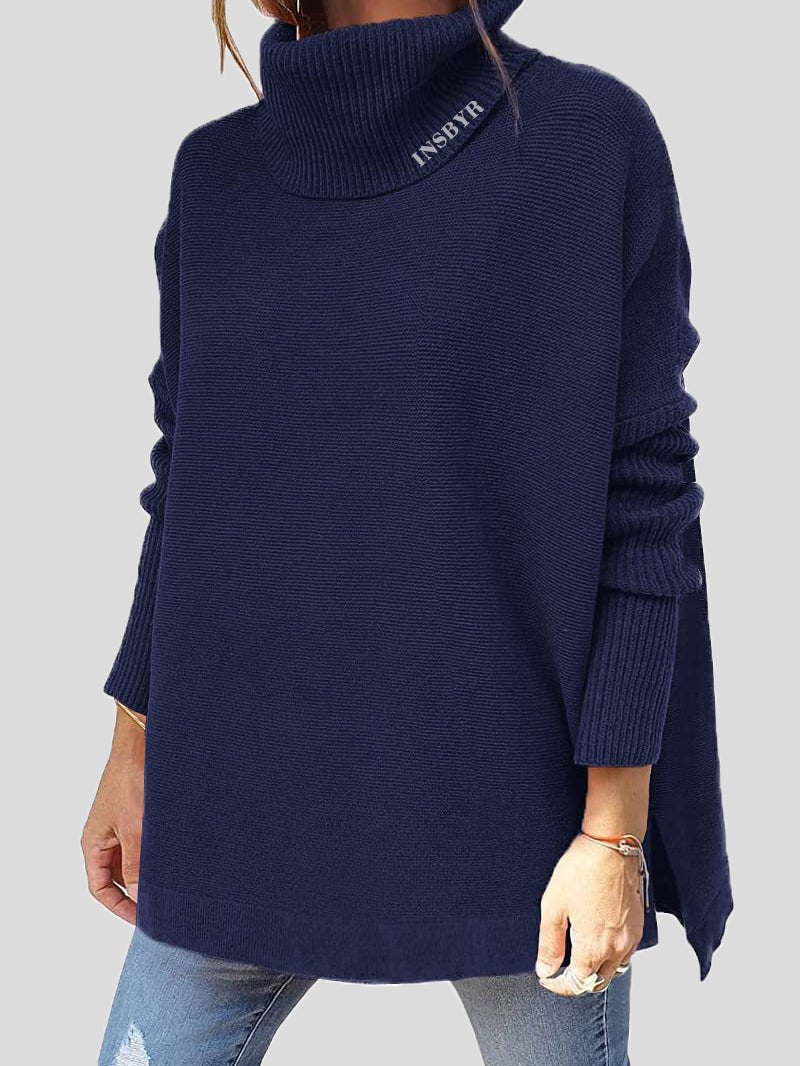 Women's Sweaters Solid Turtleneck Split Sweater