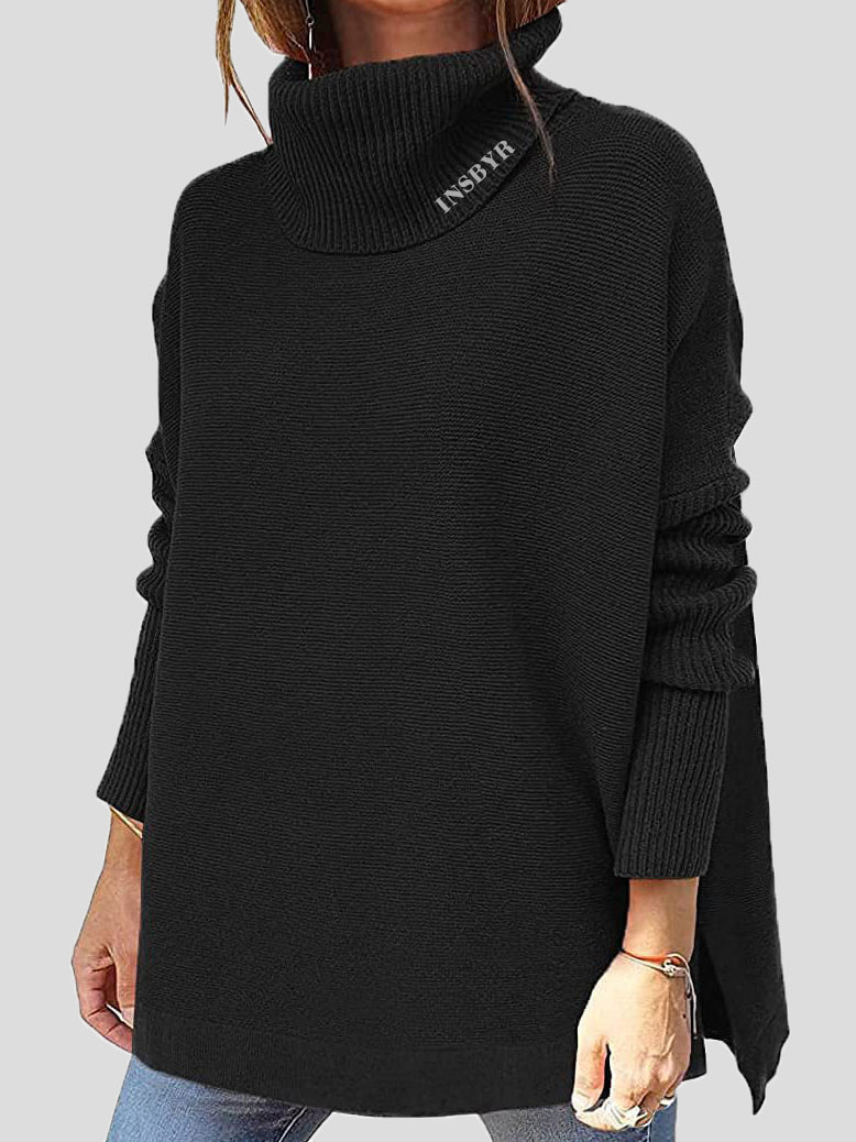 Women's Sweaters Solid Turtleneck Split Sweater