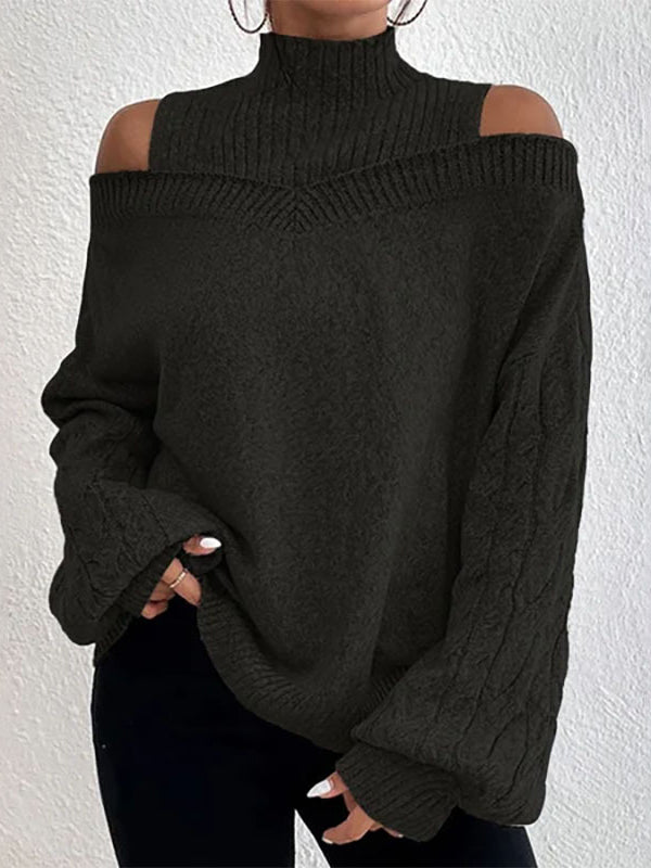 Women's Sweaters Turtleneck Off Shoulder Balloon Sleeve Sweater