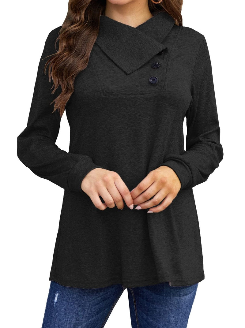 Women's T-Shirts Long Sleeve Cowl Neck Button T-Shirt