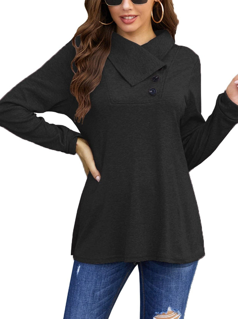 Women's T-Shirts Long Sleeve Cowl Neck Button T-Shirt