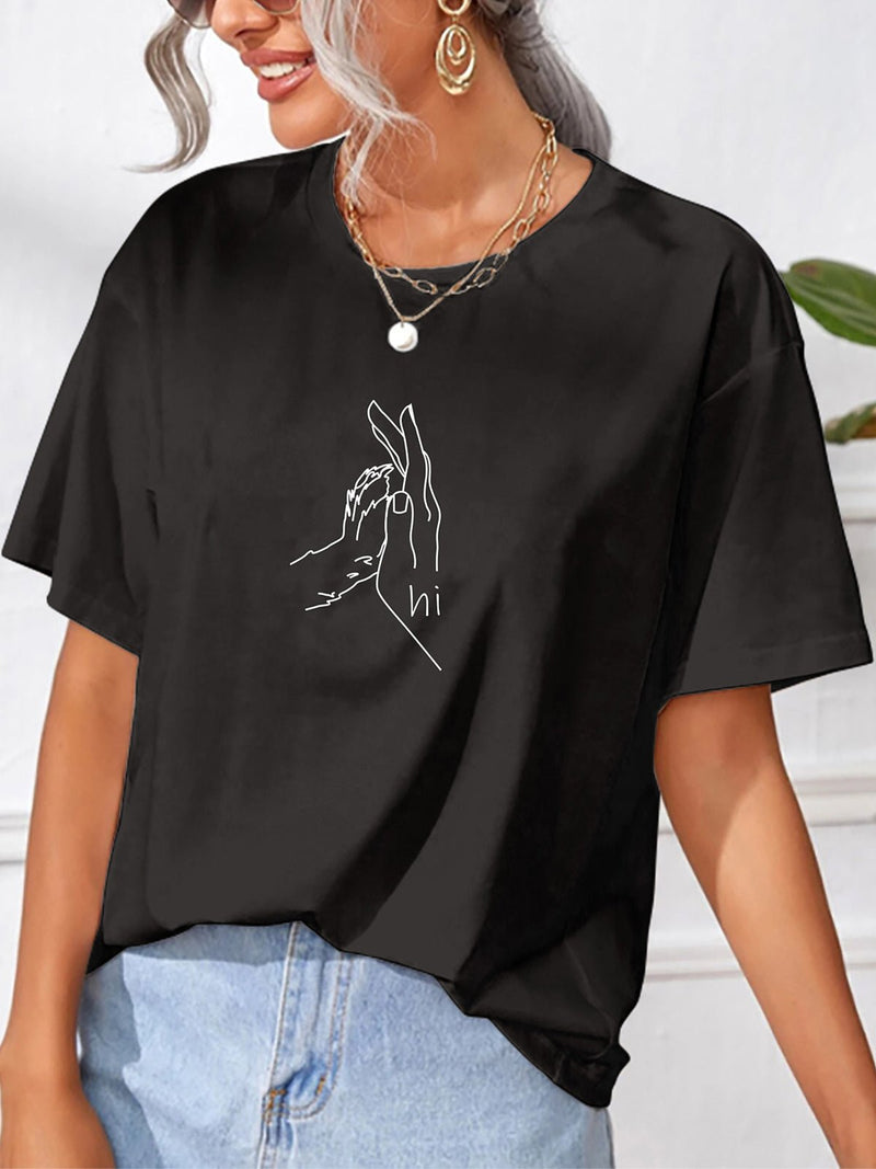 Women's T-Shirts Short Sleeve Round Neck Abstract Line Print T-Shirt