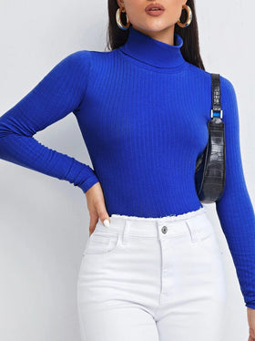 Women's T-Shirts Solid Turtleneck Long Sleeve T-Shirt