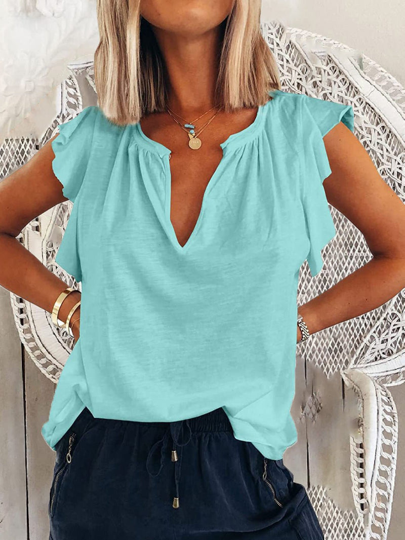 Women's T-Shirts Solid V Neck Short Sleeve T-Shirt