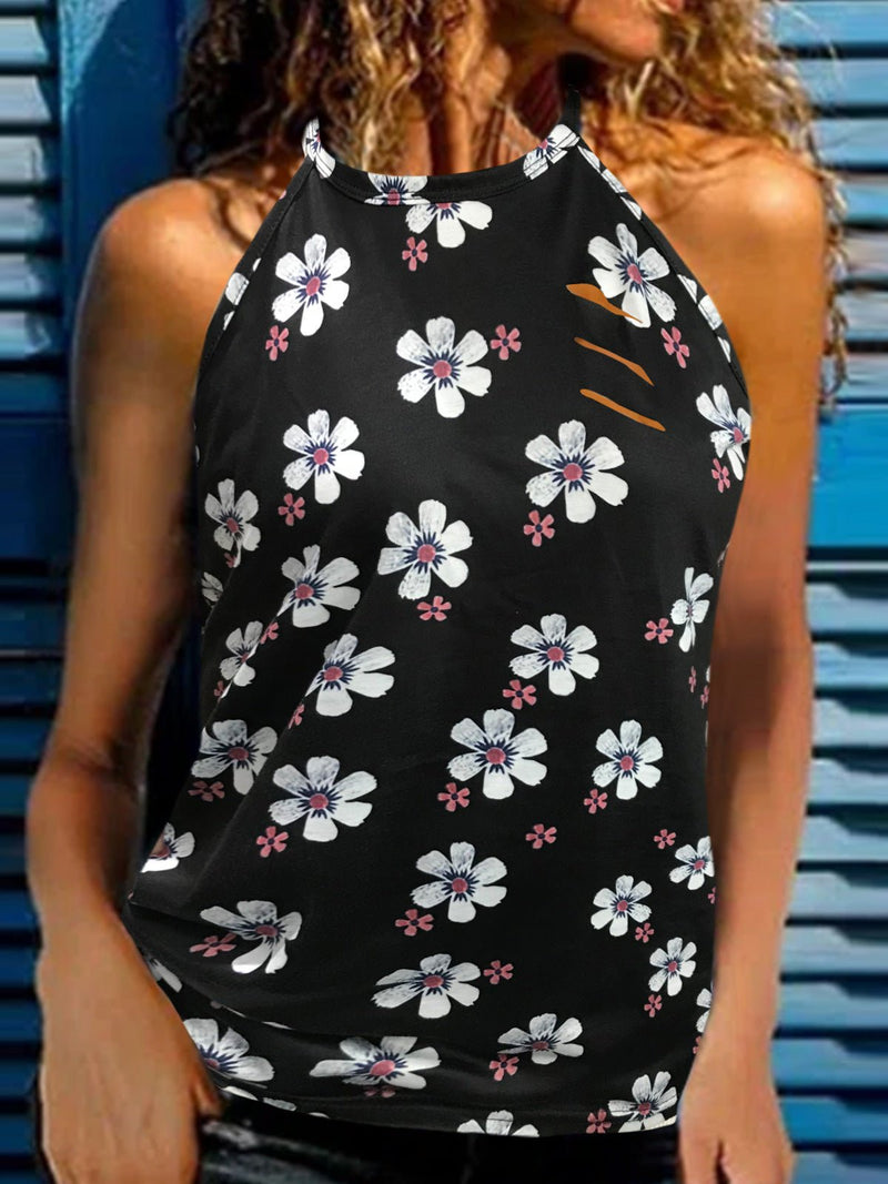 Women's Tank Tops Casual Flower Hole Sleeveless Tank Top