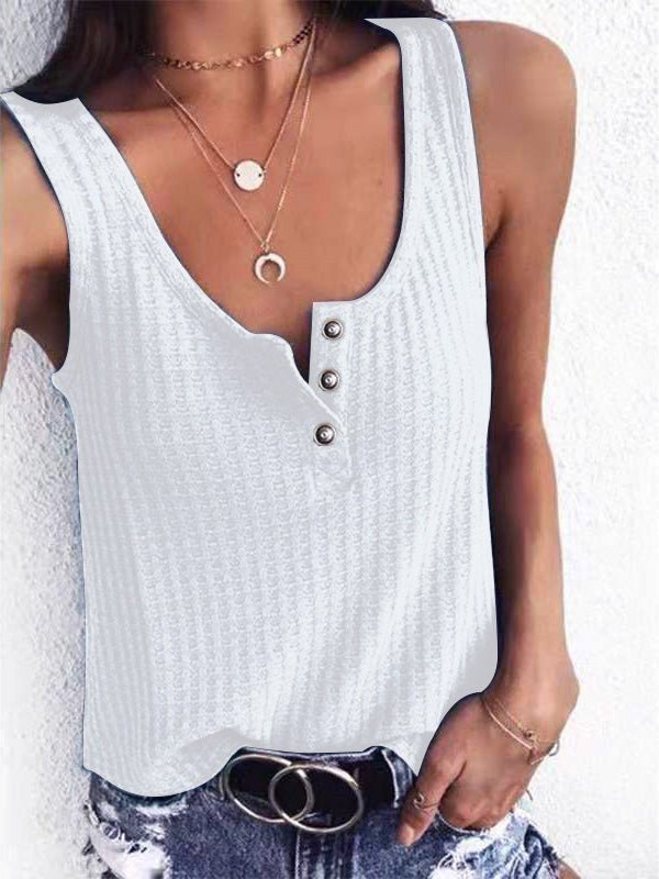 Women's Tank Tops Solid U-Neck Snap Button Sleeveless Tank Top