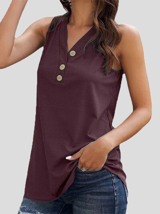 Women's Tank Tops V-Neck Button Casual Tank Top